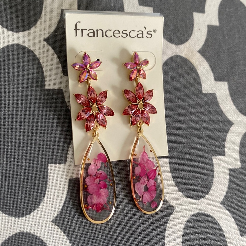 BRAND NEW! Adorable pink floral earrings with gold accents!